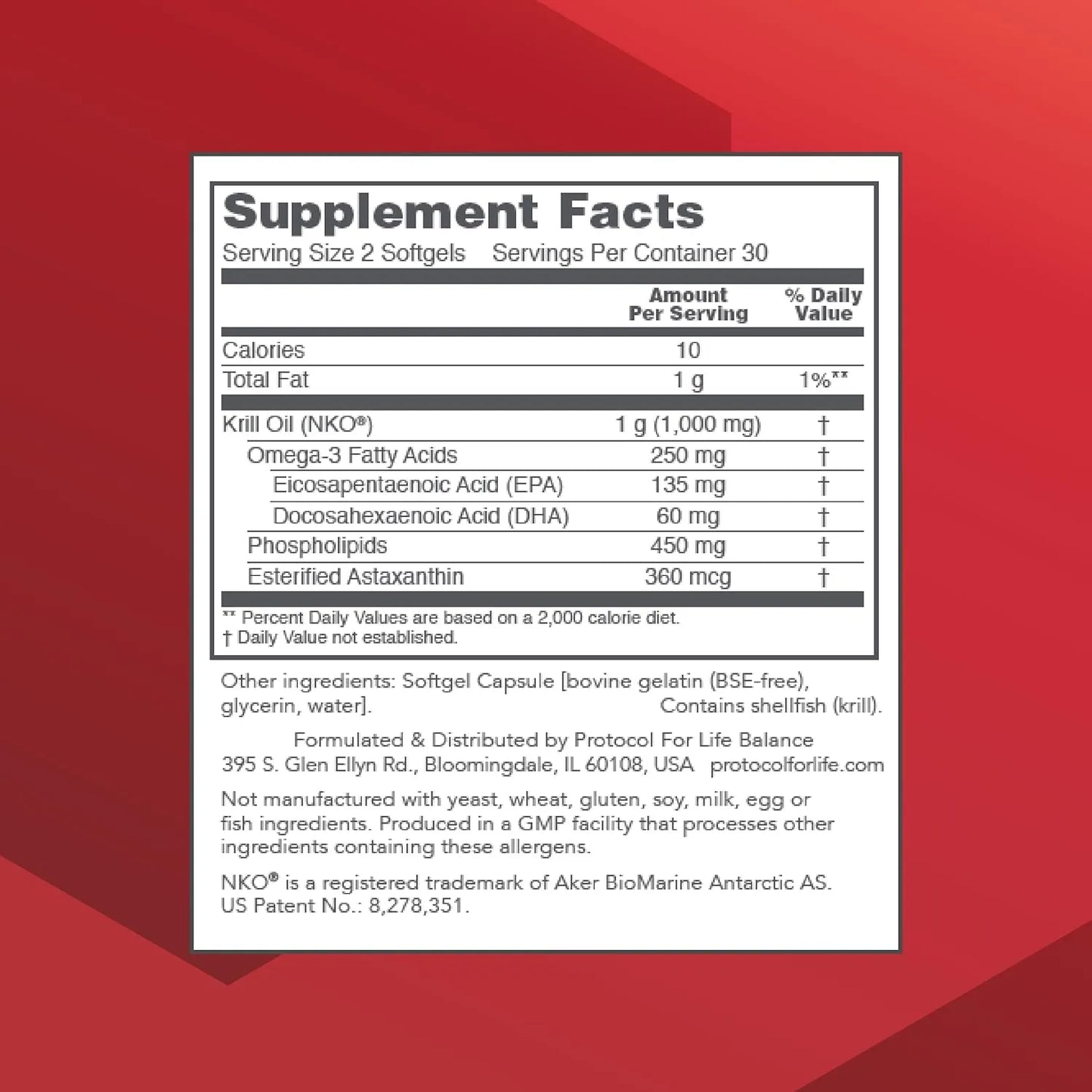 Aceite De Krill 1000 Mg DHA EPA Astaxantina Protocol For Life Balance Corazón Cerebro Articulaciones