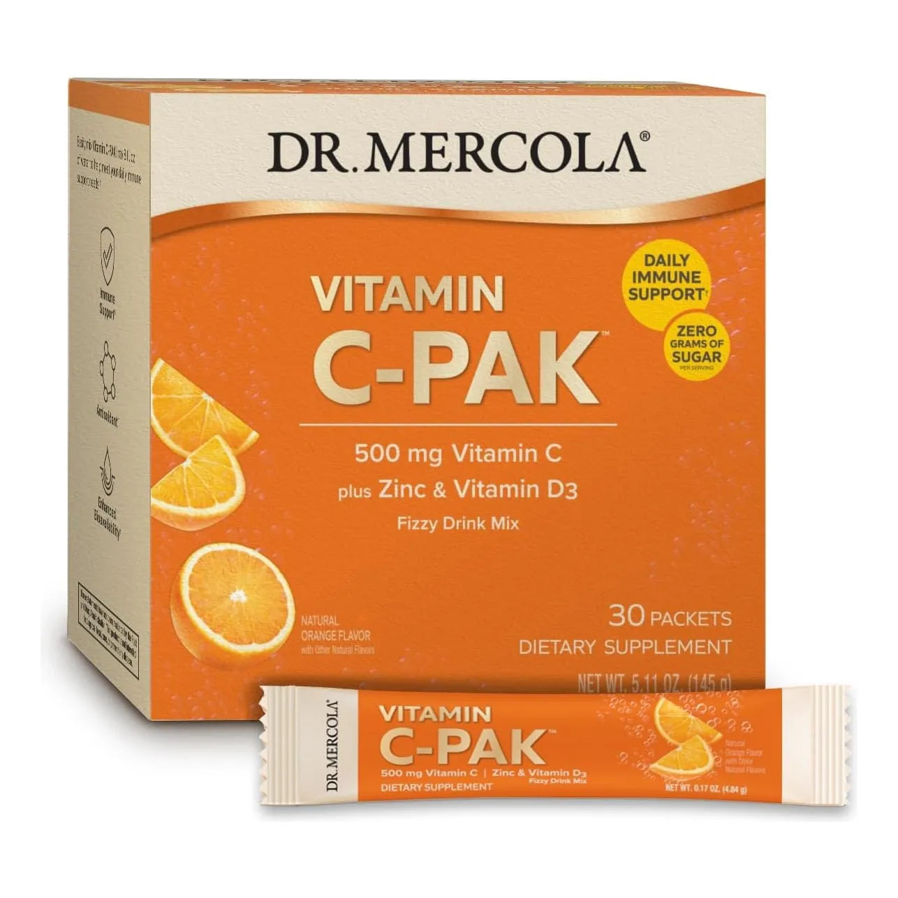 Vitamina C Pak 30 Porciones Bebida Efervescente 500 Mg Con Zinc Y Vitamina D3 Sabor Naranja
