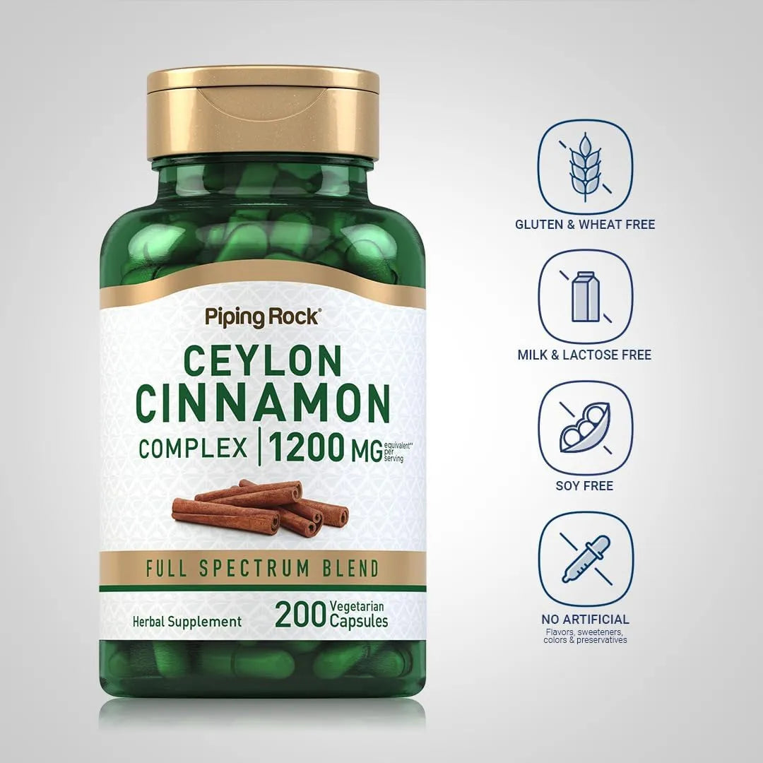 Capsulas De Canela De Ceilan 1200 Mg 200 Unidades Extracto Vegetariano Sin Gluten