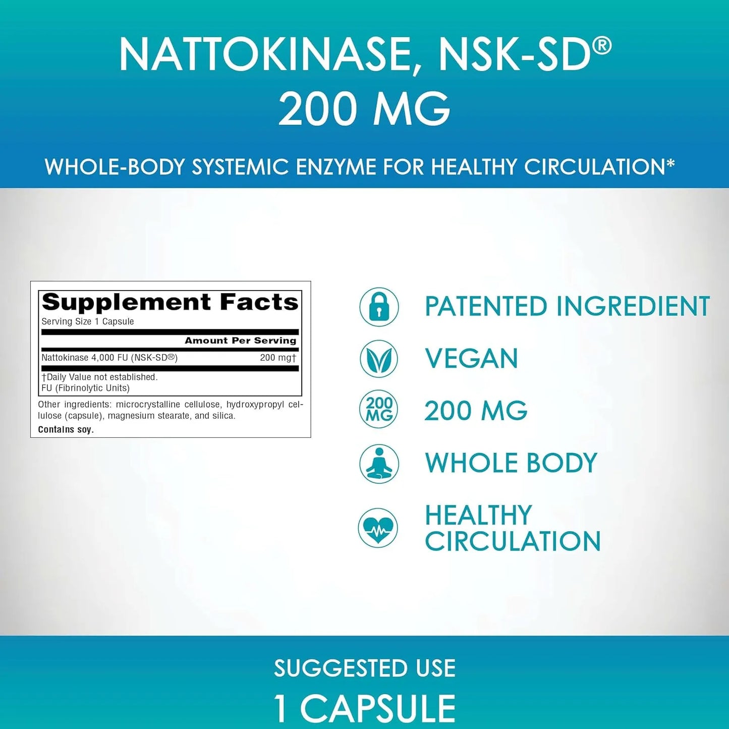 Nattoquinasa 200 Mg Enzima Sistémica Cápsulas Para Circulación Saludable