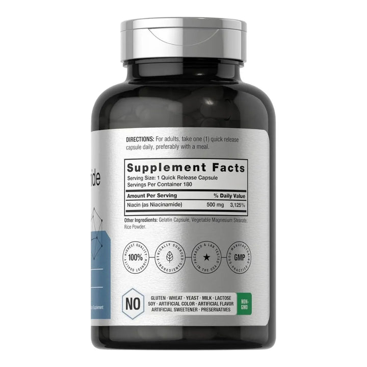 Horbäach Nicotinamida 500mg 180 Cápsulas Vitamina B3 Sin Rubor Sin Gluten - Imagen 2