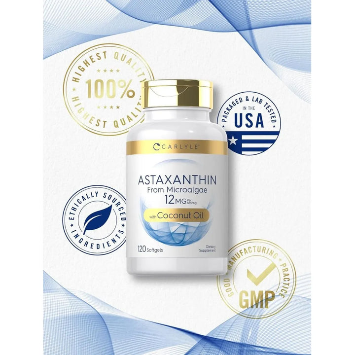 Carlyle Astaxanthin 12mg 120 Softgels Suplemento Antioxidante Natural - Imagen 5