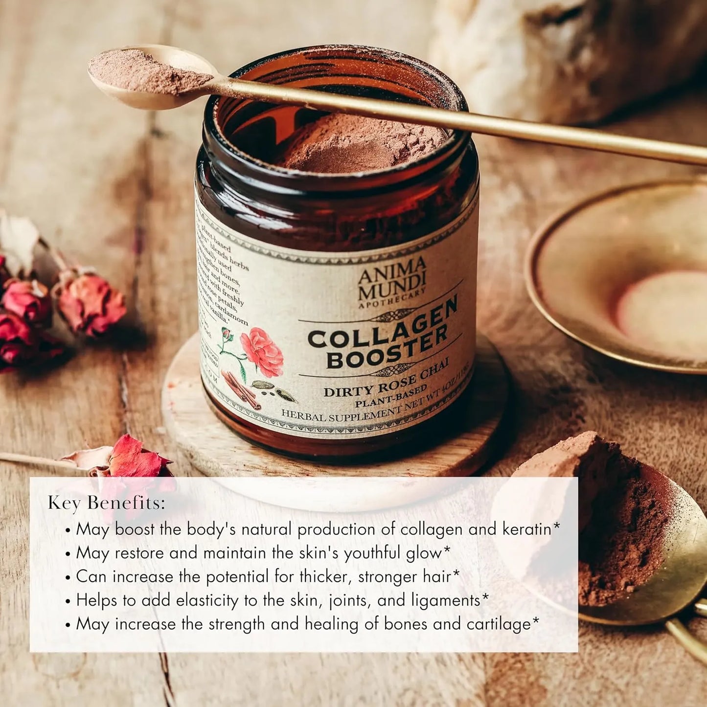 Polvo Potenciador De Colageno Vegano Especias Chai Rosa Vainilla Piel Cabello Uñas