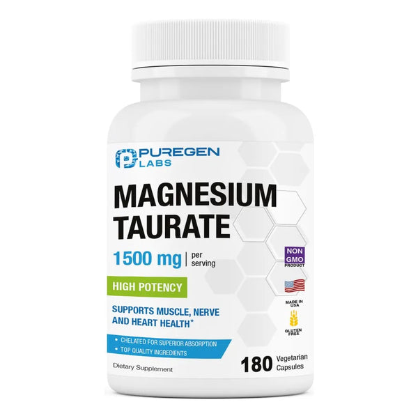 Taurato De Magnesio 1500 Mg Puregen Labs 180 Capsulas Alta Absorcion Y Potencia
