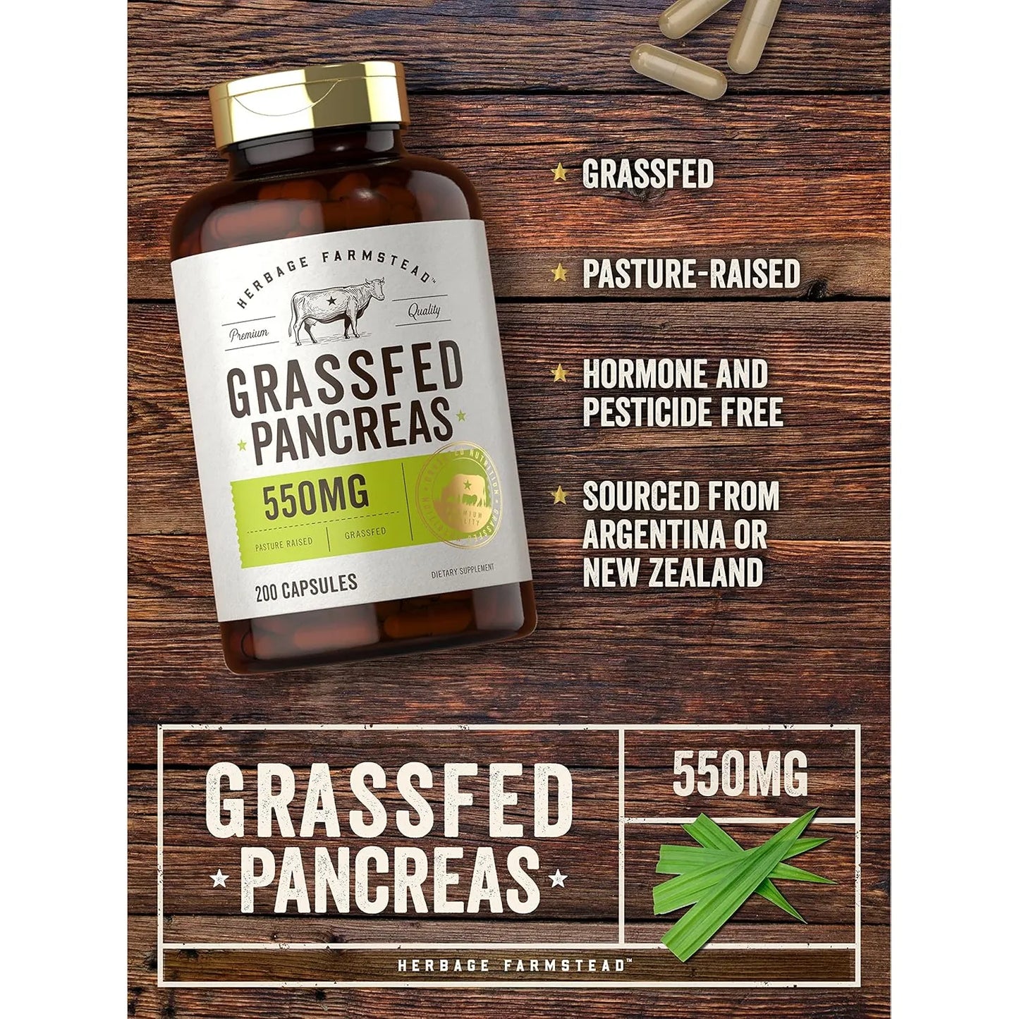 Pancreas De Carne Alimentada Con Pasto 550 Mg 200 Capsulas Suplemento Bovino Sin Omg Ni Gluten