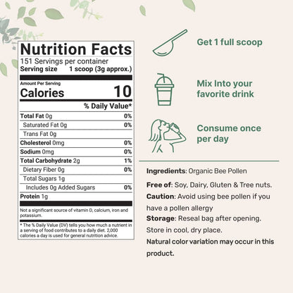 Gránulos De Polen De Abeja Orgánico 450g Superalimento Natural Rico En Vitaminas