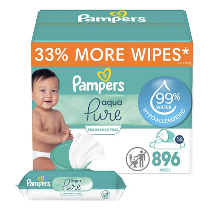 Toallitas Pampers Aqua Pure 896 Unidades Hipoalergénicas Sin Perfume