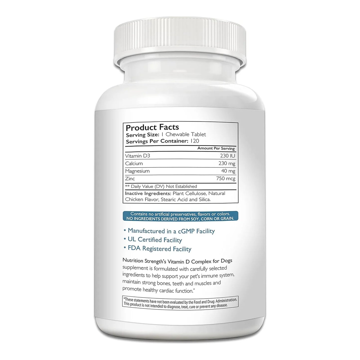 Vitamina D Perros Calcio Magnesio Zinc Dientes Fuertes Huesos Sanos 120 Tabletas