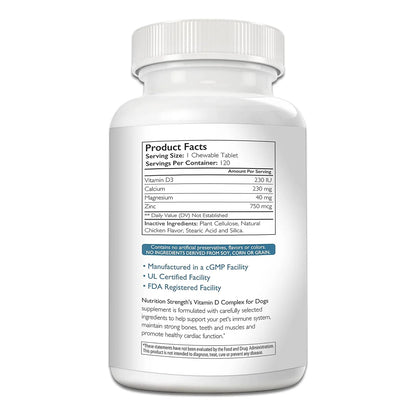 Vitamina D Perros Calcio Magnesio Zinc Dientes Fuertes Huesos Sanos 120 Tabletas