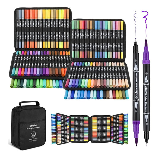 Marcadores Ohuhu 160 Colores Doble Pincel Profesionales Para Arte Y Lettering