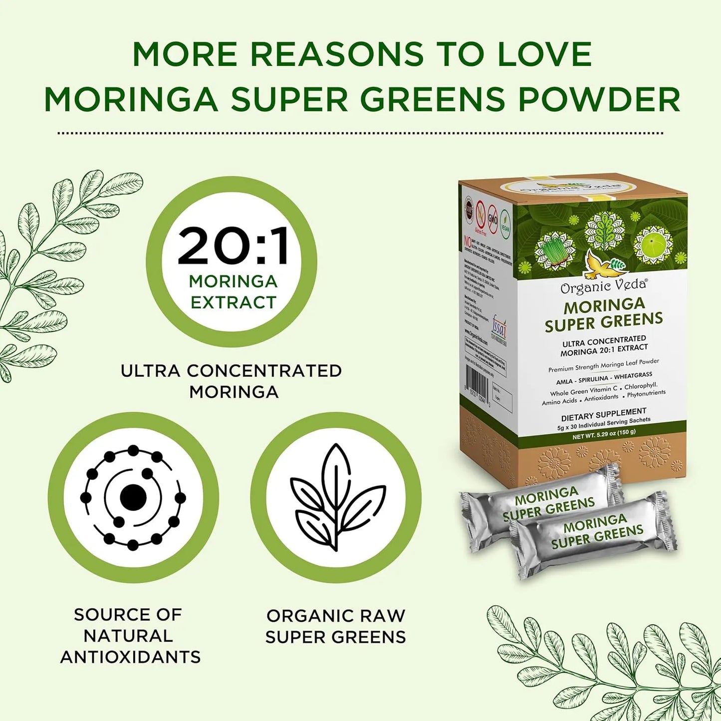 Té De Moringa Orgánico En Bolsitas Con Superalimentos Espirulina Y Vitamina C