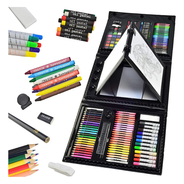 Kit De Pintura Y Dibujo 185 Piezas Con Caballete Doble Cara Materiales Profesionales