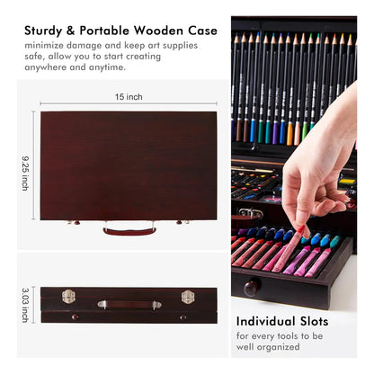Set De Arte Profesional 186 Piezas Estuche De Madera Ideal Para Artistas