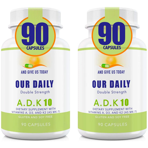Vitaminas Doble Fuerza ADK 10 10000 Ui A1 D3 K2 Mk7 Apoyo Óseo E Inmunológico 180 Cápsulas