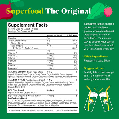 Amazing Grass Greens Blend Superalimento Original 480 Gr Polvo De Vegetales Con Probióticos