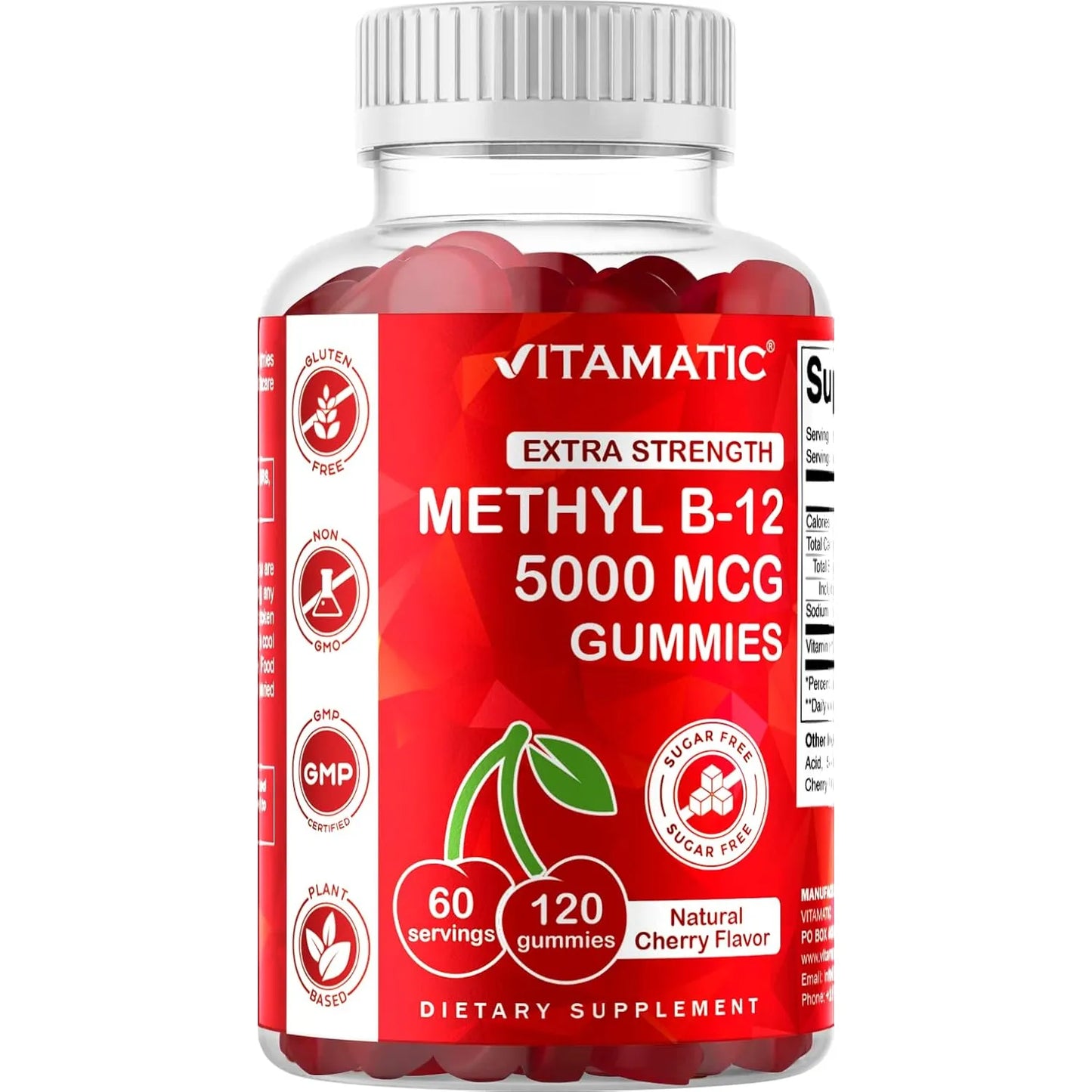 Gomitas De Vitamina B12 Metilo 5000 Mcg 120 Unidades Sabor Cereza Veganas