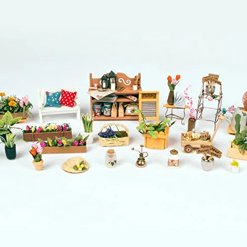 Robotime DIY Miniature Dollhouse Kit Garden House Con Mueble Luces LED