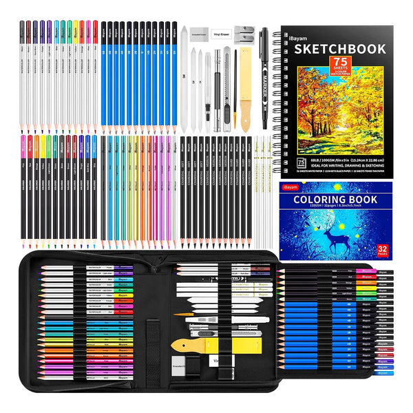 Kit Dibujo Profesional 78 Piezas Con Bloc Bocetos Y Libro Colorear