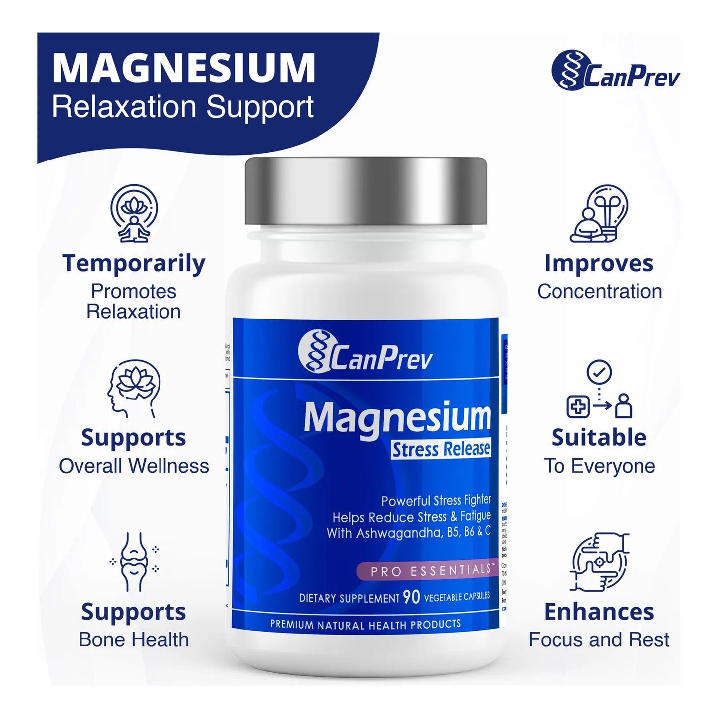 Bisglicinato De Magnesio Con Ashwagandha B5 B6 Vitamina C 90 Capsulas Sueño Reparador Energia