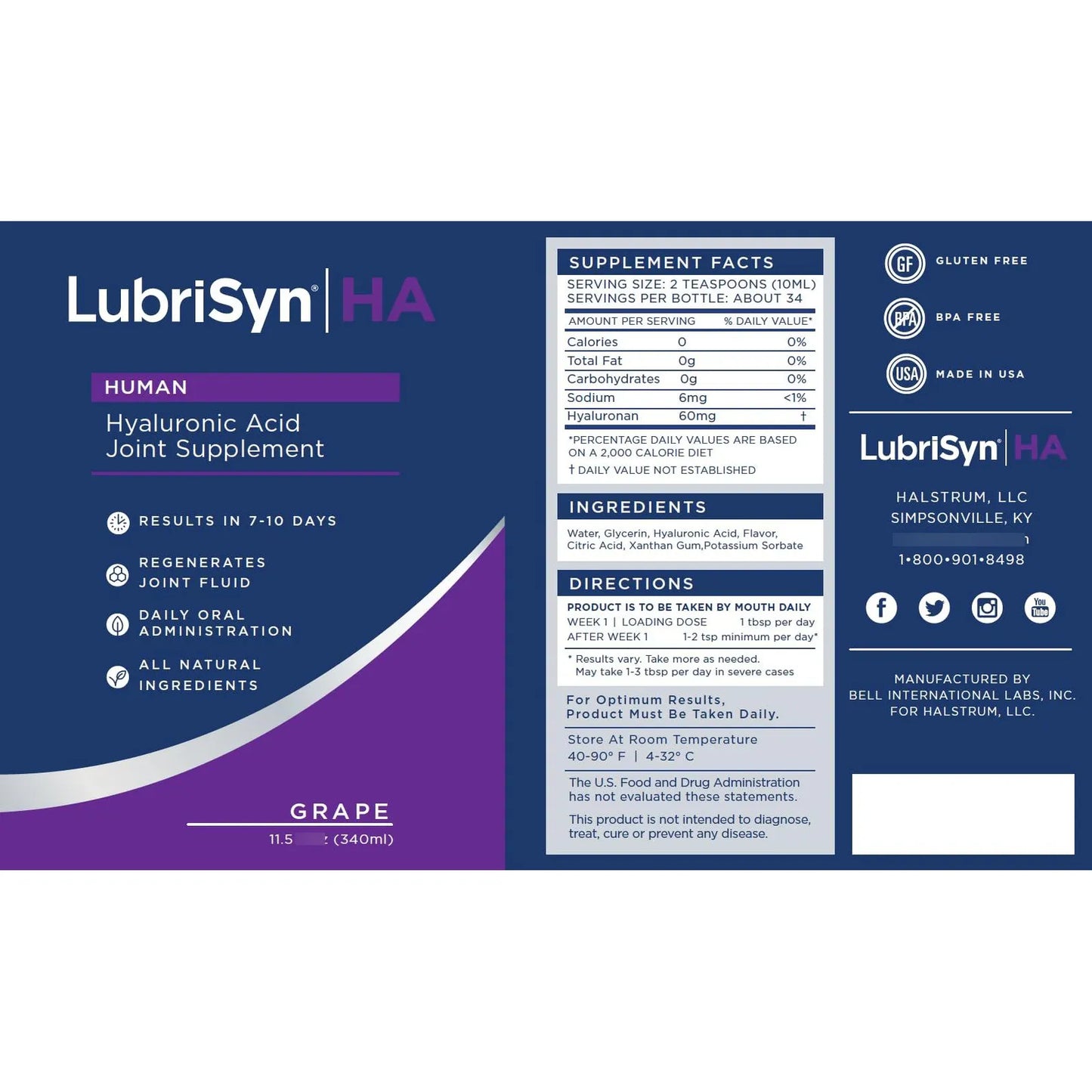 Lubricante Articular Natural Sabor Uva Con Acido Hialuronico 11.5 Onzas Alivia Dolor Y Rigidez