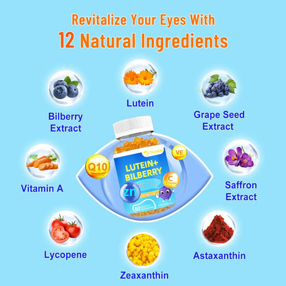 Gomitas De Luteína Y Zeaxantina 20 Mg Con Arándano Y Astaxantina Suplemento Ocular