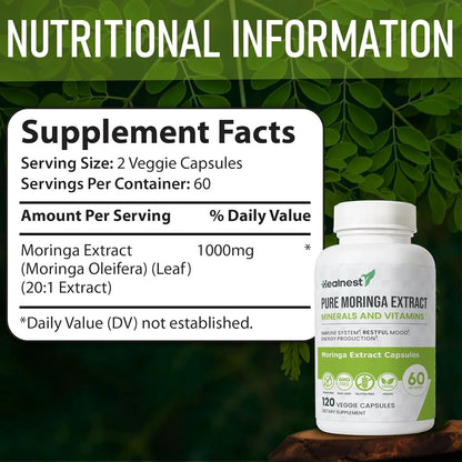 Capsulas Extracto Moringa Pura 20 A 1 20000 Mg Vitaminas Minerales Vegano