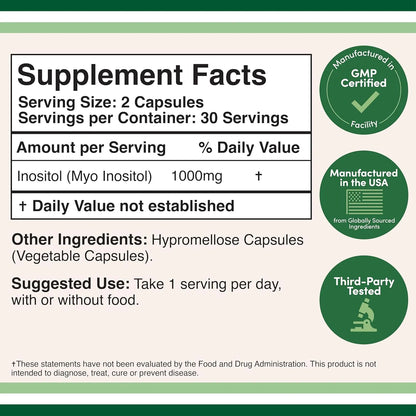 Double Wood Cápsulas Inositol 1000 Mg Apoyo Metabólico Vegano - Imagen 4