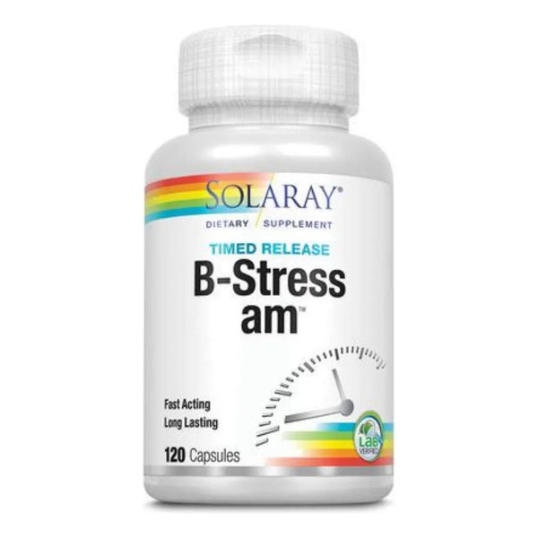 B Stress AM Suplemento Energía Y Enfoque Liberación Cronometrada 120 Cápsulas Solaray