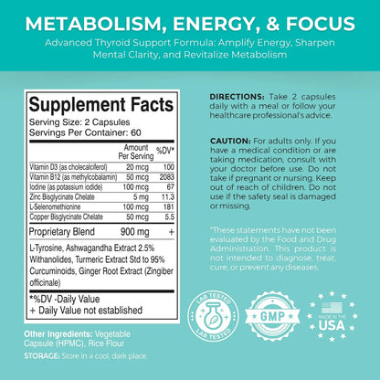 Suplemento Tiroides Con Yodo Vitamina D3 B12 Zinc Energia Mental Vegetariano Sin Omg