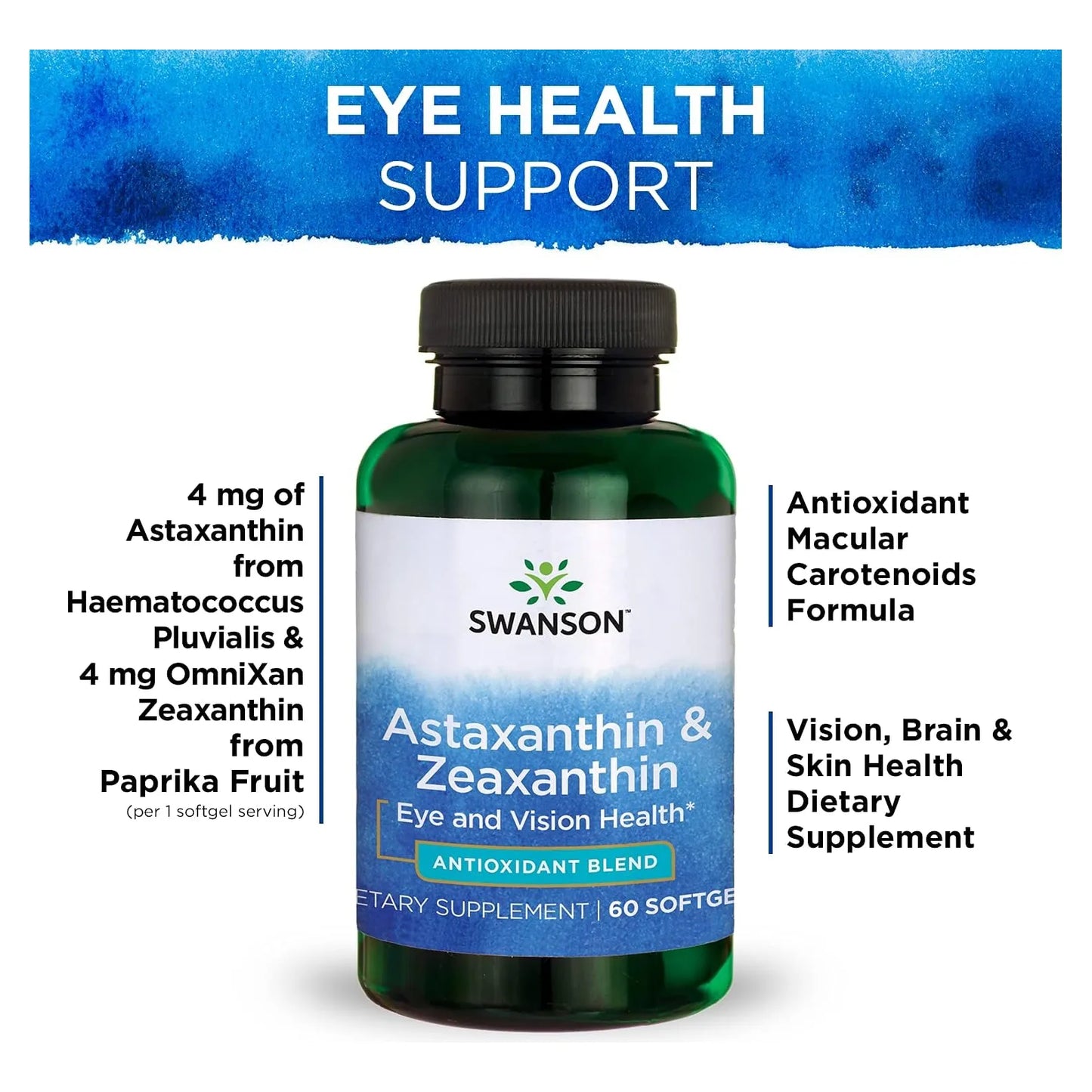 Astaxantina Y Zeaxantina 8 Mg Para Visión Salud Cerebral Y Piel Swanson 60 Cápsulas