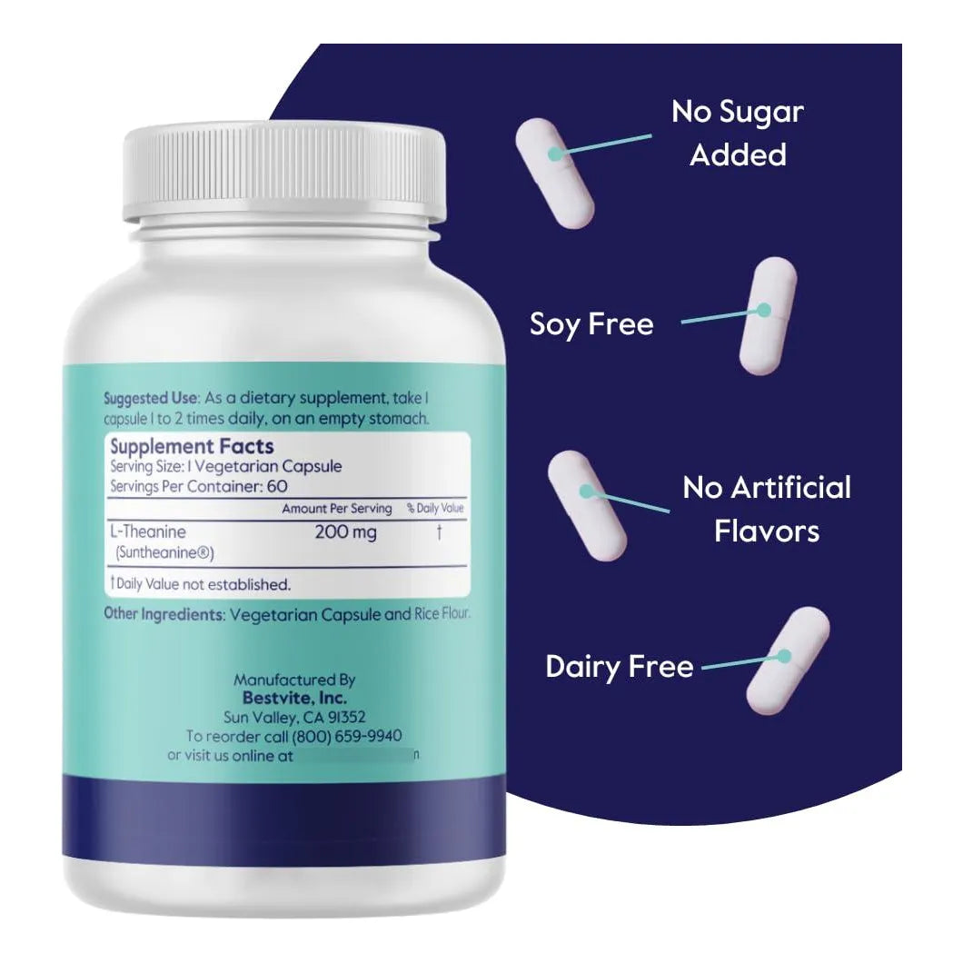 L Teanina 200 Mg Con Suntheanina 60 Capsulas Vegano Sin Gluten