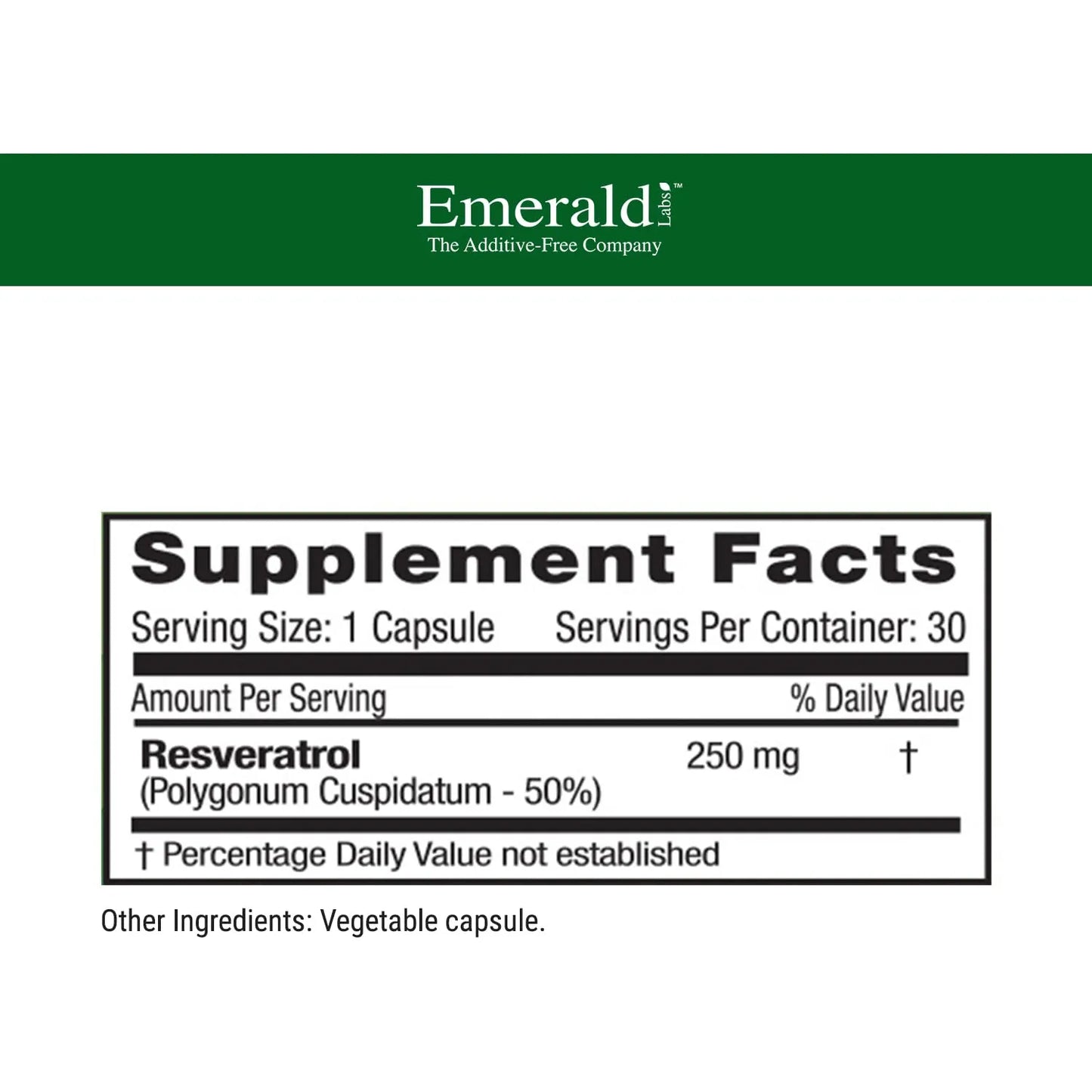 Resveratrol Emerald Labs Suplemento Antioxidante 30 Cápsulas Veganas