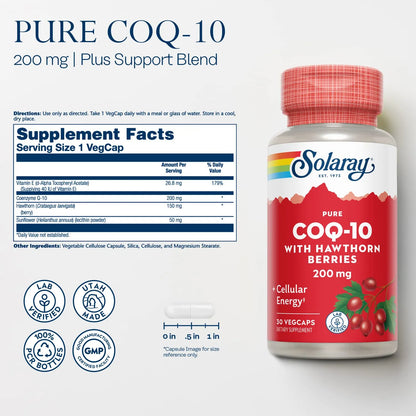 Solaray Pure Coq10 200 Mg Soporte Cardiaco Y Energia Celular 30 Capsulas
