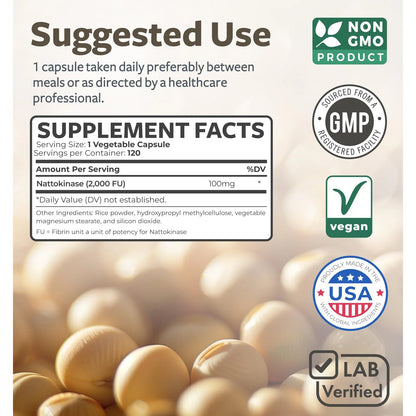 Nattokinase 2000 FU 120 Cápsulas Veganas Suplemento Cardíaco Healths Harmony