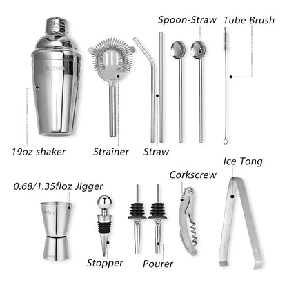 Kit De Cocteleria 15 Piezas Con Soporte Bambu Y Libro Recetas