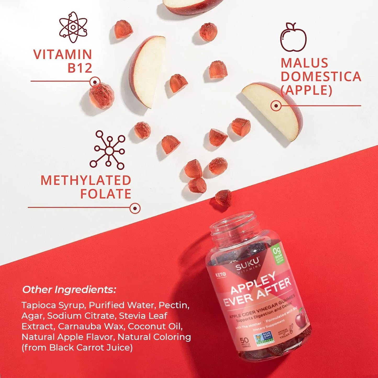 Gomitas De Vinagre De Sidra De Manzana B12 Metiladas Sabor Manzana 50 Unidades