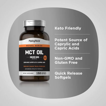 Cápsulas De Aceite MCT 3600 Mg 150 Unidades Suplemento Cetogénico Sin Gluten