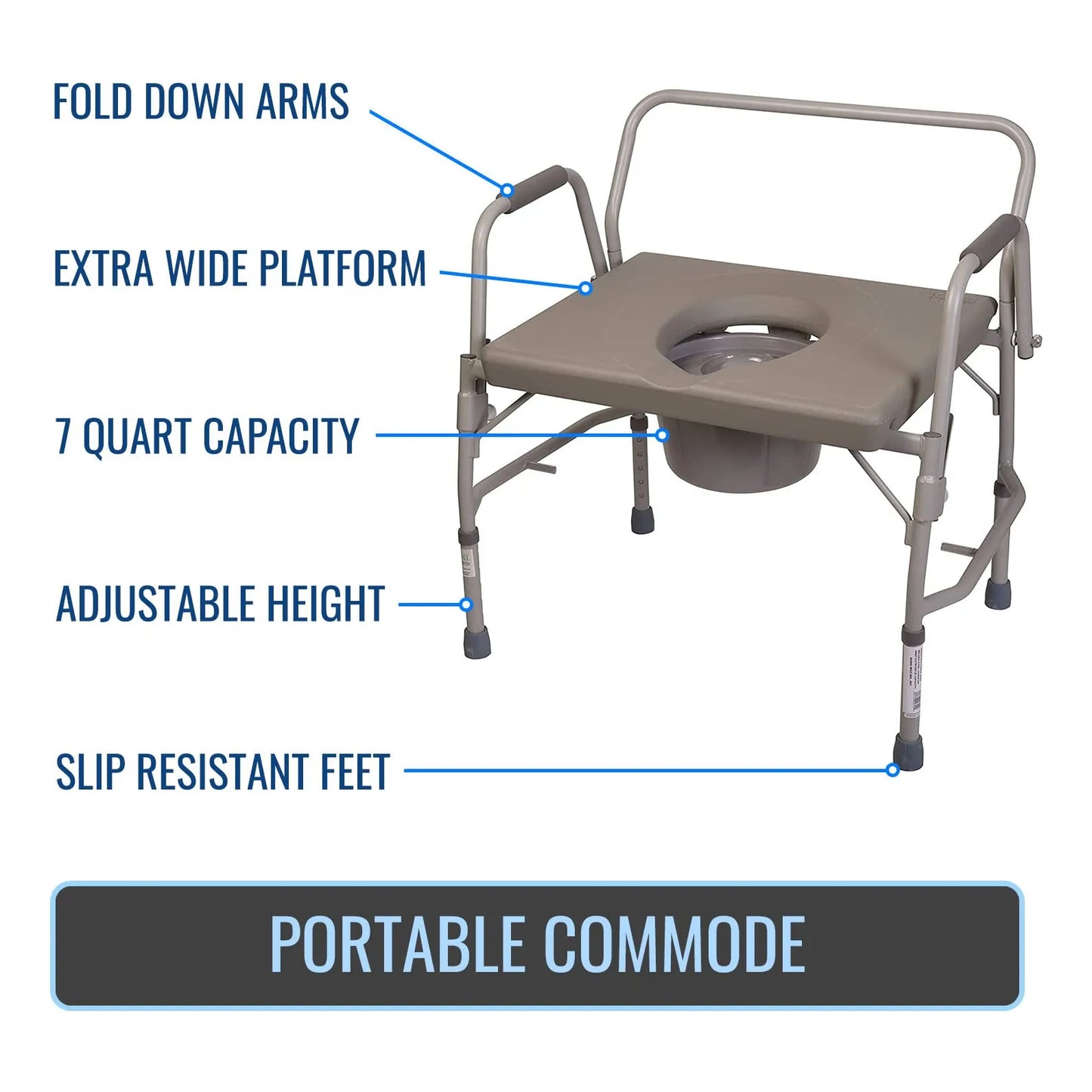 Cómoda Nocturna Inodoro Portátil Asiento Elevado Con Asas Soporte 500 Lbs