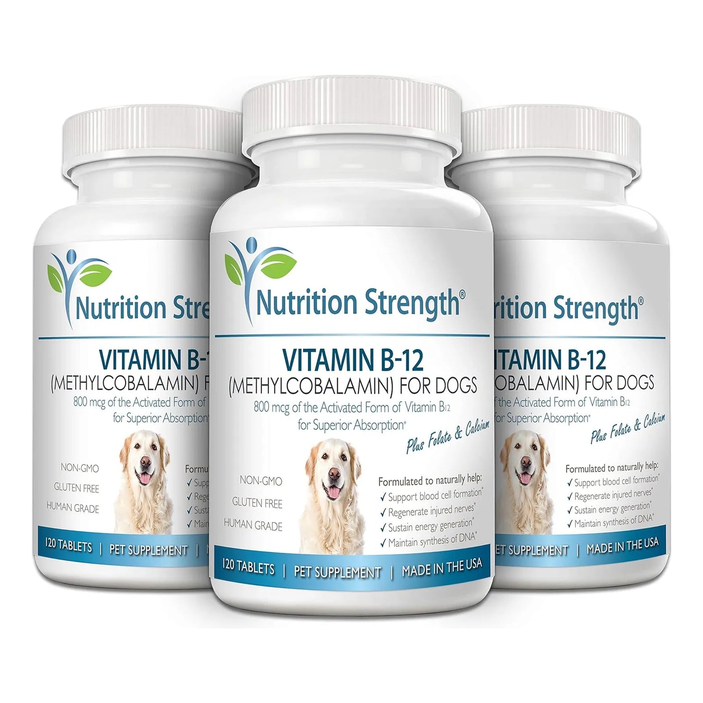 Vitamina B12 Folato Calcio Para Perros 120 Tabletas Masticables Sistema Nervioso Y Energía