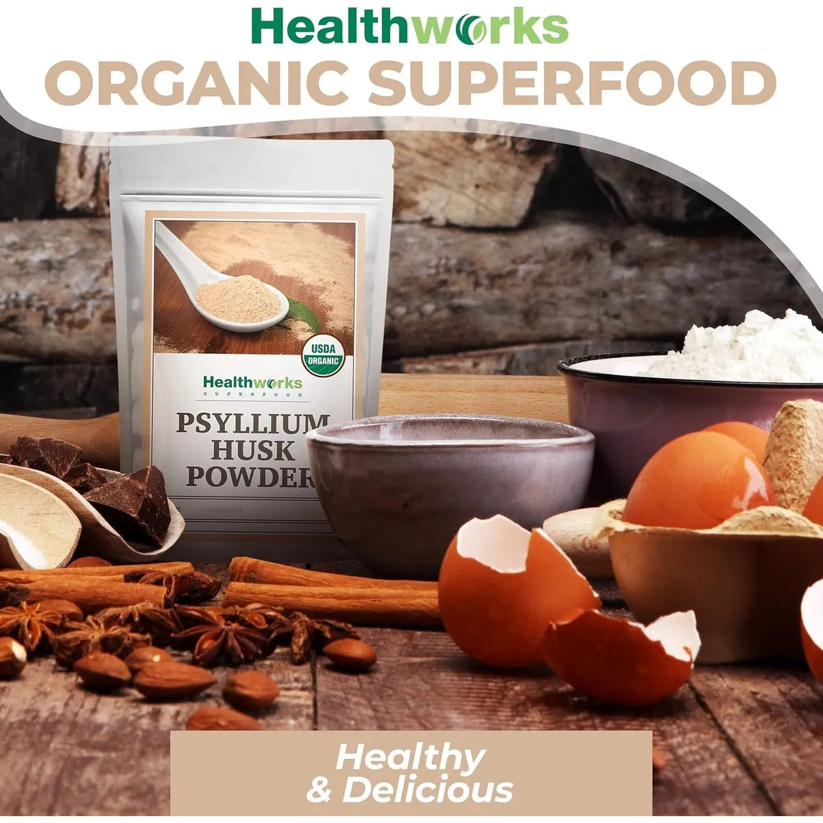 Polvo De Cascara De Psyllium Natural 454 Gramos Healthworks Para Digestión Y Bienestar