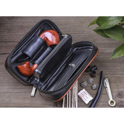 Estuche De Pipa De Cuero Con 2 Tubos Y Accesorios Organizador Premium