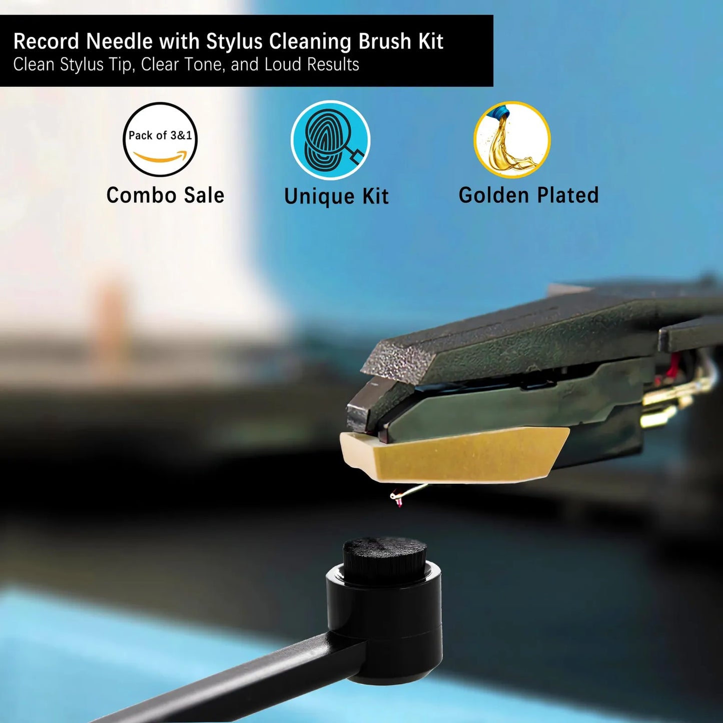 Pack De 3 Agujas Diamante Para Tocadiscos Vinilo Con Cepillo Limpieza Sonido Premium