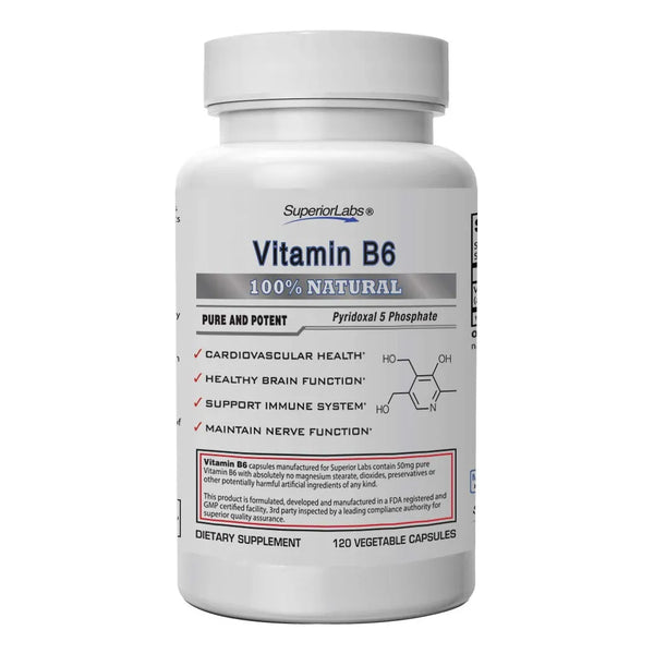 Vitamina B6 50 Mg 120 Cápsulas Vegetales Apoyo Inmunológico Y Cardiovascular