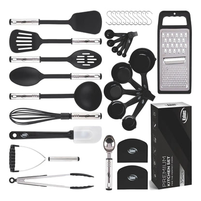 Juego De Utensilios De Cocina 35 Piezas Nailon Y Acero Inoxidable Antiadherente