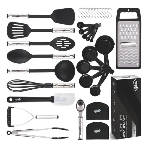 Juego De Utensilios De Cocina 35 Piezas Nailon Y Acero Inoxidable Antiadherente