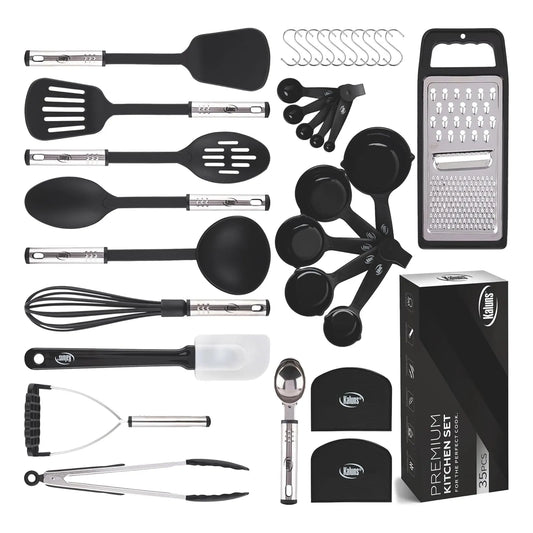 Juego De Utensilios De Cocina 35 Piezas Nailon Y Acero Inoxidable Antiadherente