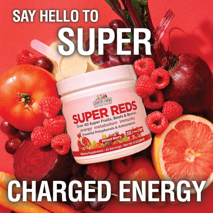 Country Farms Super Rojos Superalimento Energizante De Polifenoles Con 40 Frutas Y Bayas