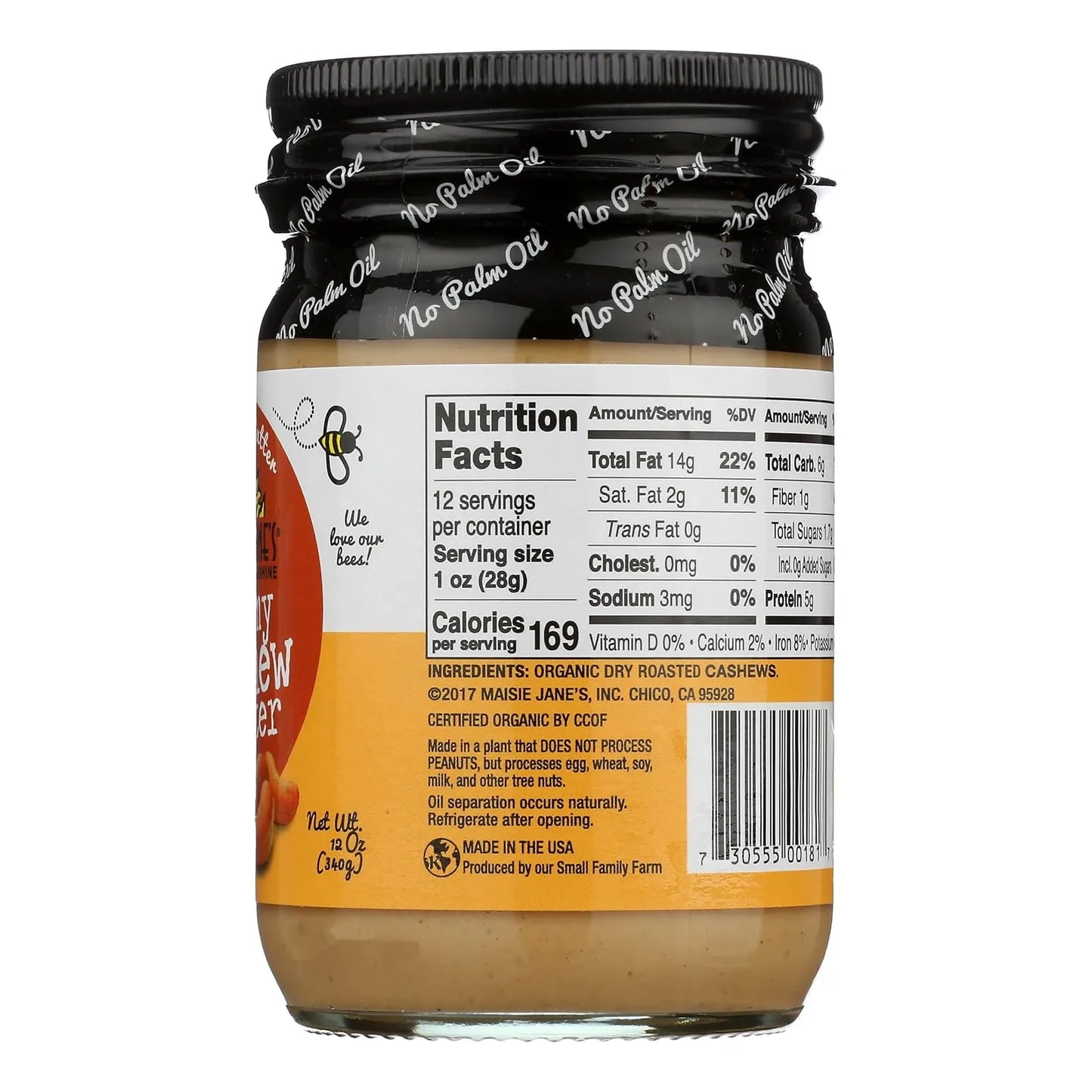 Manteca De Anacardo Orgánica 340 Gramos Cremosa Y Natural USDA Kosher Vegano Sin Gluten