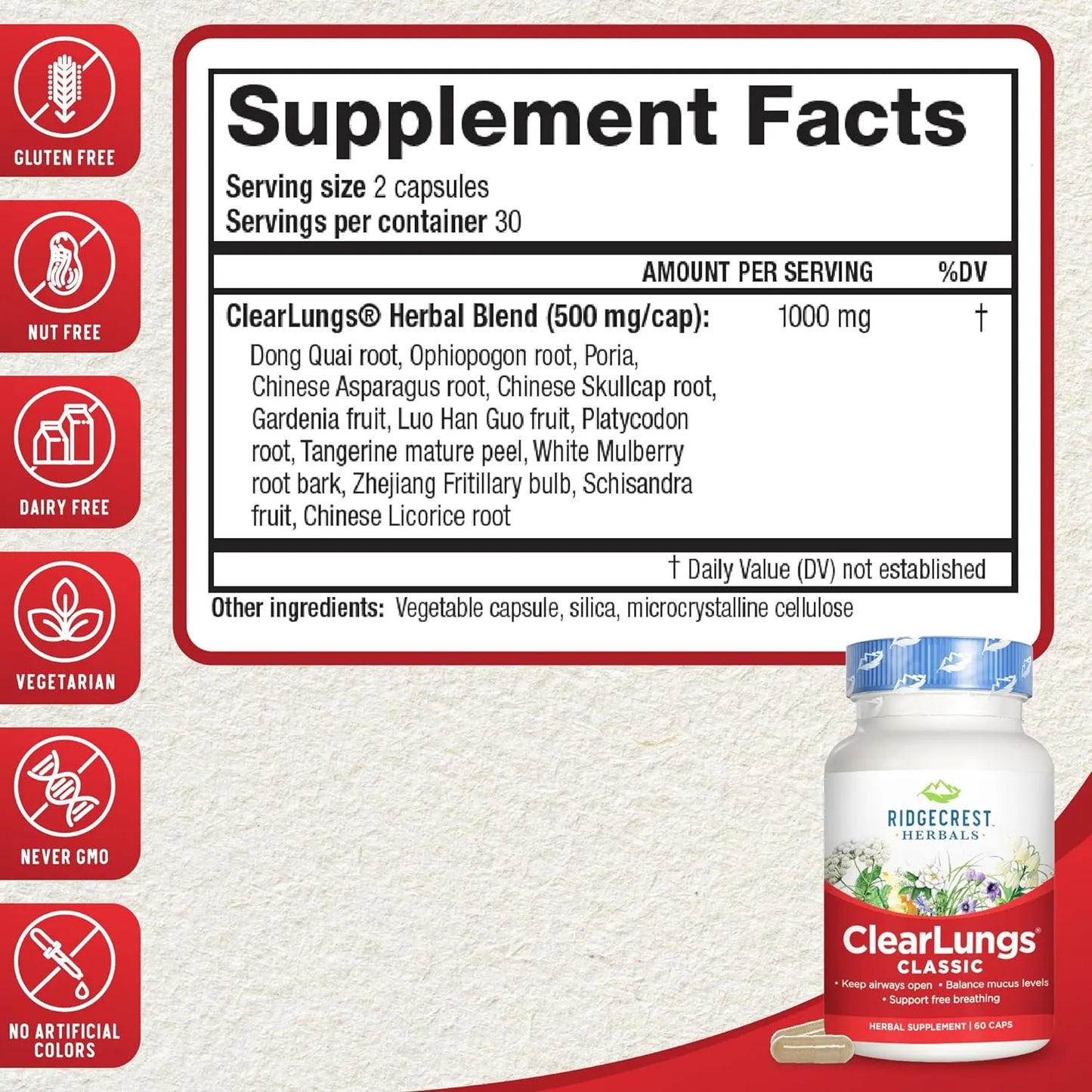 Clearlungs Apoyo Pulmonar Formula Herbal China 60 Capsulas Suplemento Respiratorio