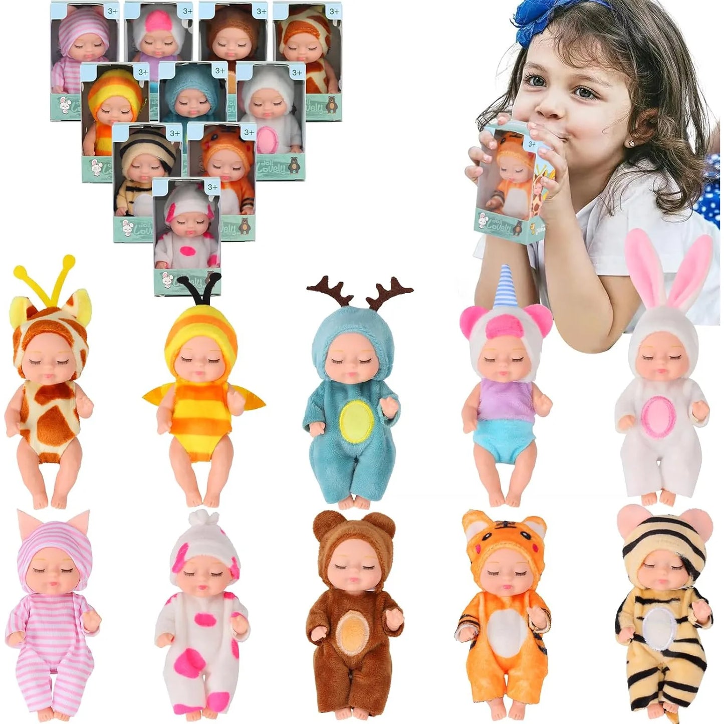 Set 10 Muñecas Reborn 10 Cm Ropa Animal Regalo Ideal Niños